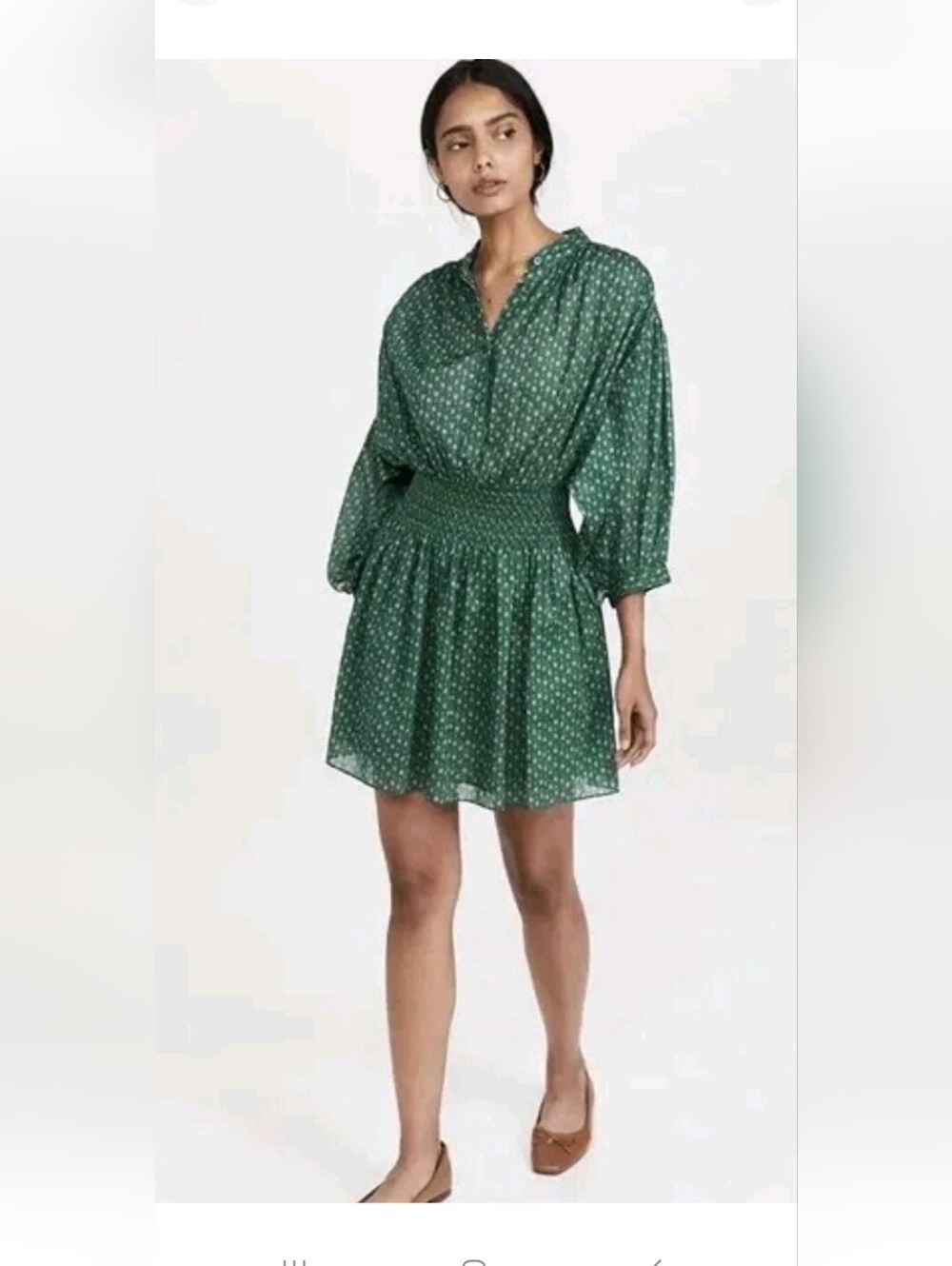 $275 REBECCA TAYLOR Ikat Fleur Smocked Cotton Shirt Dress M Emerald Green